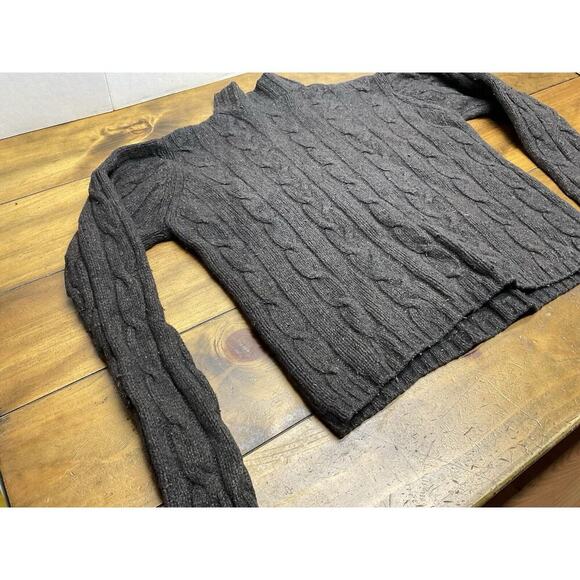 American Eagle Donegal Cable Knit Mock Neck Fisherman Sweater Lambswool Sz. L - Picture 3 of 12
